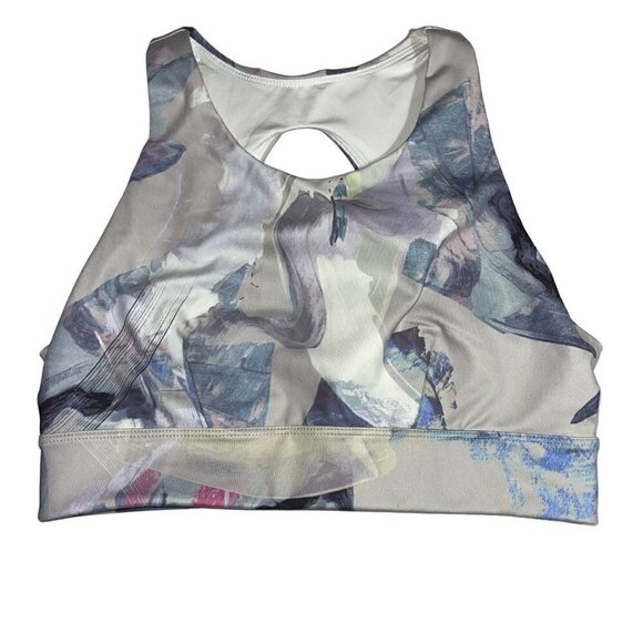 Zella Exhale Studio Lite Longline Sports Bra - Gray Multi Sofie Print - Size M - Picture 1 of 10